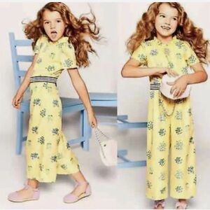 Janie and Jack Yellow Floral Mock Neck Jumpsuit